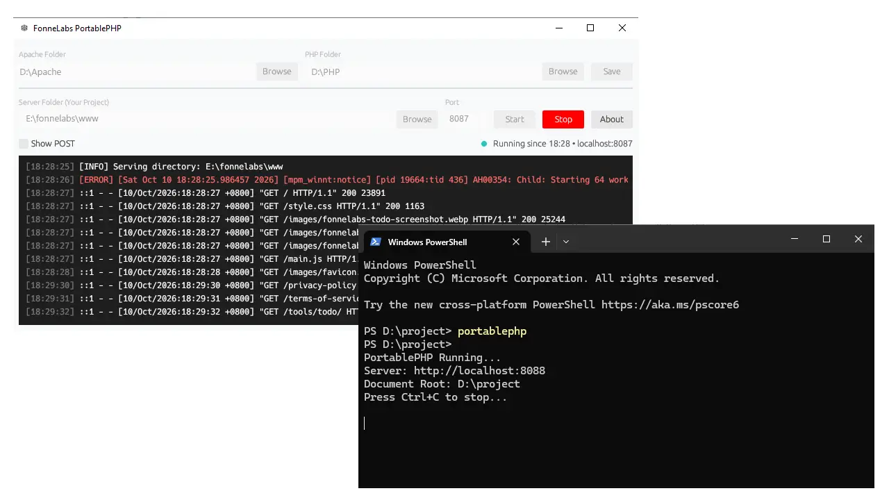 FonneLabs PortablePHP Screenshot